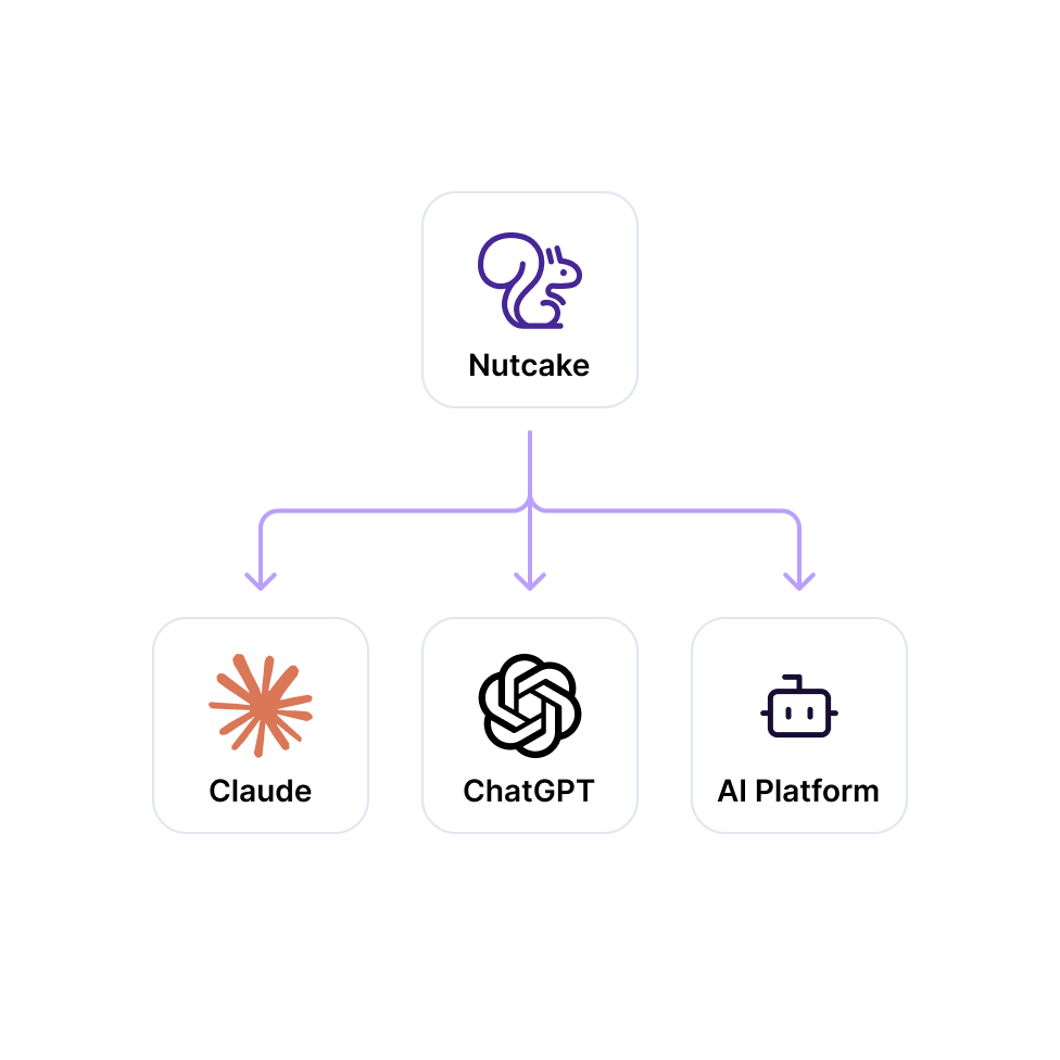 Diagram of Nutcake feeding data to Claude, ChatGPT and a custom AI platform