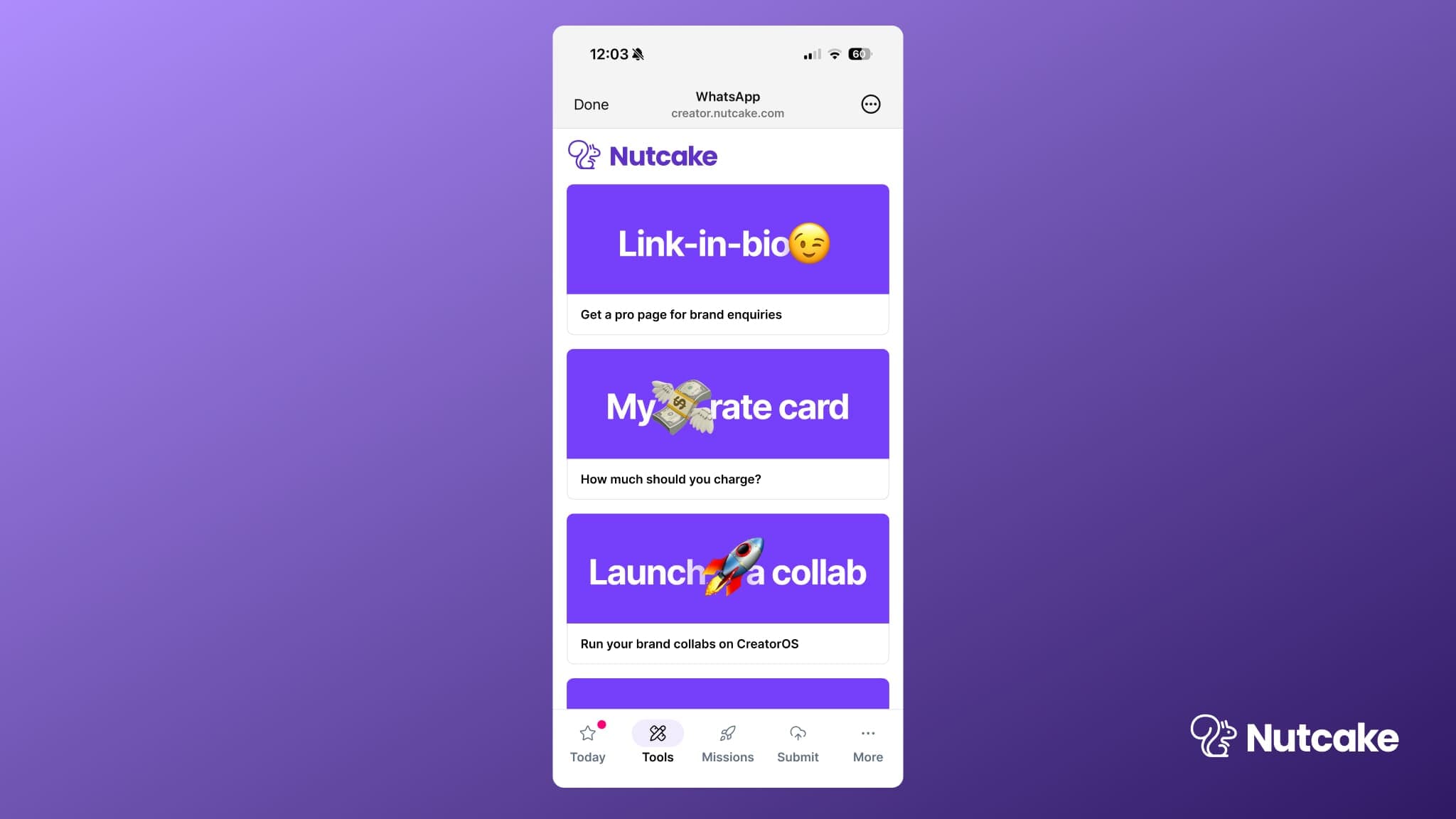 Creator app dashboard for managing rate cards, collaborations and creator tools